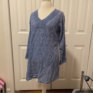 Chic Blue Eyelet Tunic Top